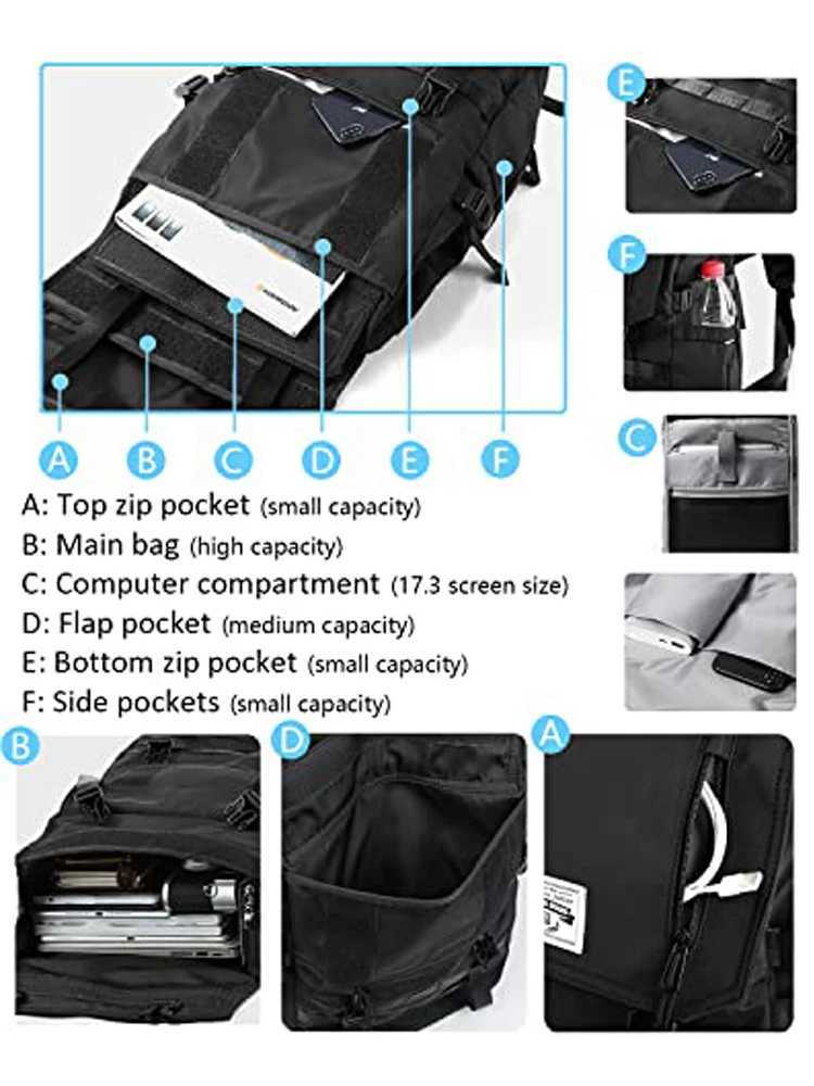 Roll Top Backpack for Men Water Resistant Expandable 173 inch Laptop Backpack for Commute Travel 40 Max Liter Rucksack W251025