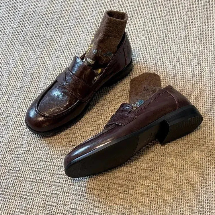 Women Flats Loafers Shoes Leather Retro Shoes Trend Autumn Classic Shoes Women Walking Dress Femme Zapatillas 251023