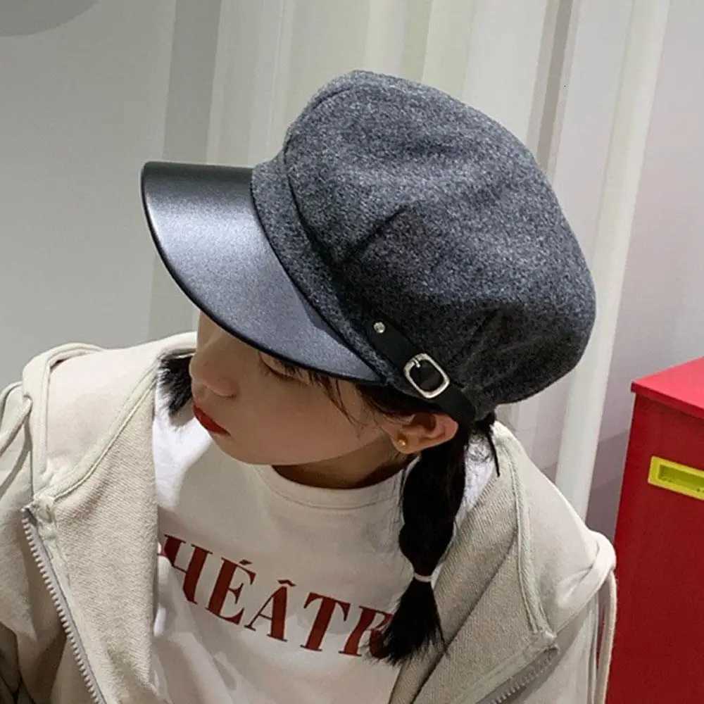 Vintage Beret Newsboy Hat Y2K Autumn Winter Hat Beret Octagonal C Black Leather Buckle Hat Woolen Beret Painter Artist Hat Y251025