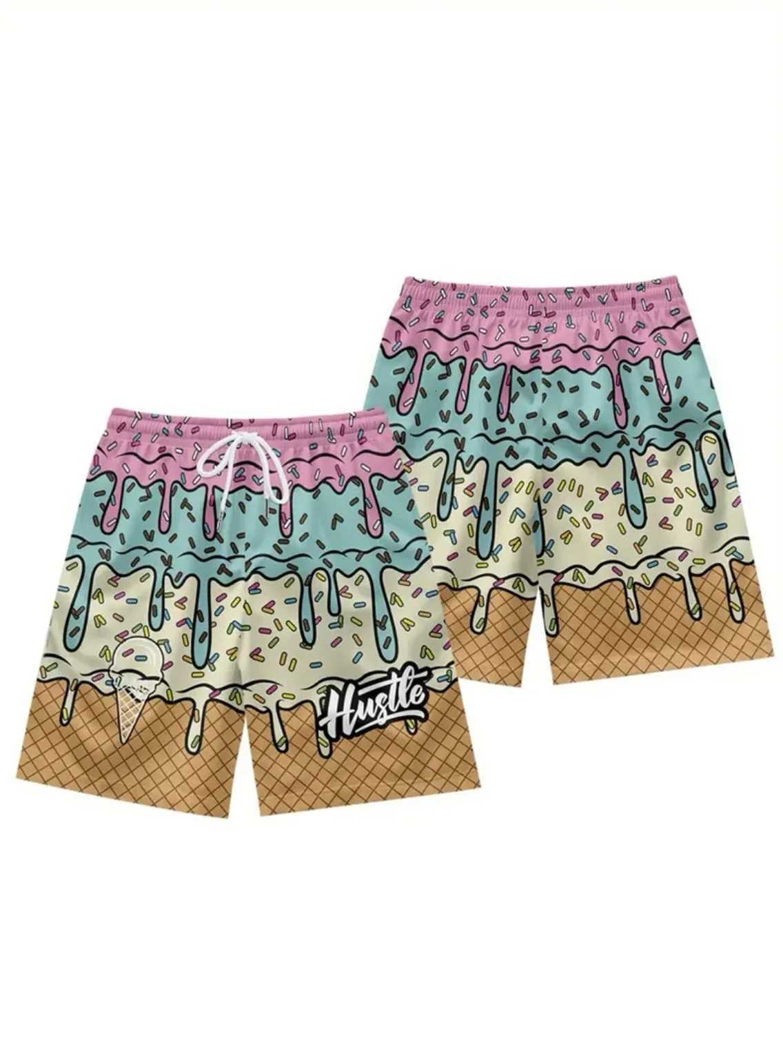 Mens Casual Shorts With Ice Cream Pattern Stylish And Cute With Pockets And A DrawstringXJ251025