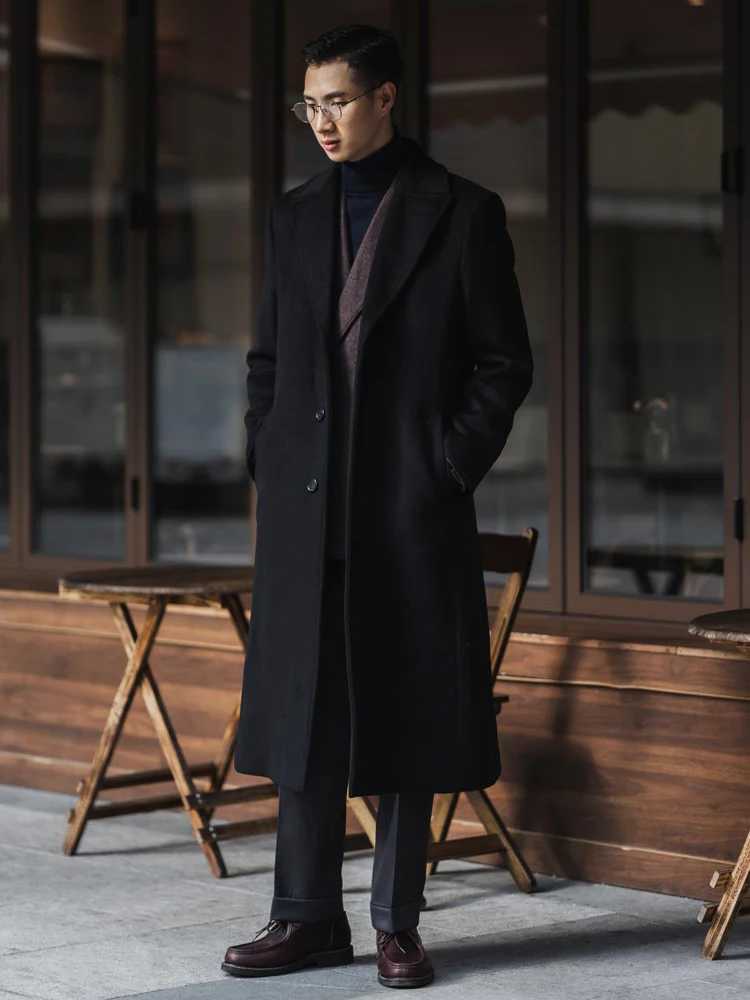 Mauroicardi Autumn Winter Long Warm Black Trench Coat Men Single Breasted Luxury Wool Blends Overcoat 2022 High Quality ClothingT251025