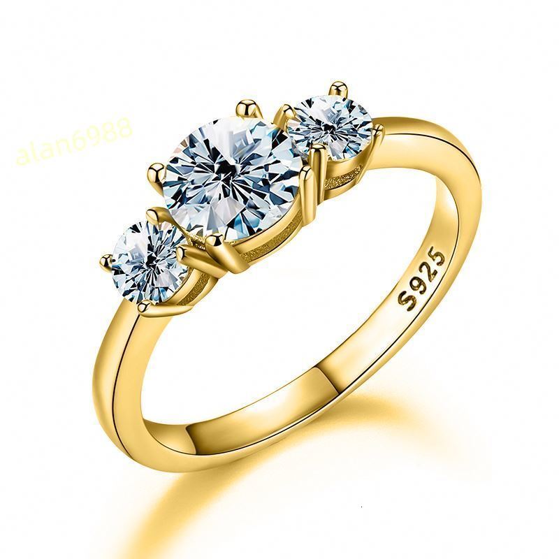 Gra Certificate VVS D Color 1ct Moissanite 3 Stone Ring 925 Sterling Silver18K Gold Rhodium Plated Women Engagement Jewelry Gift