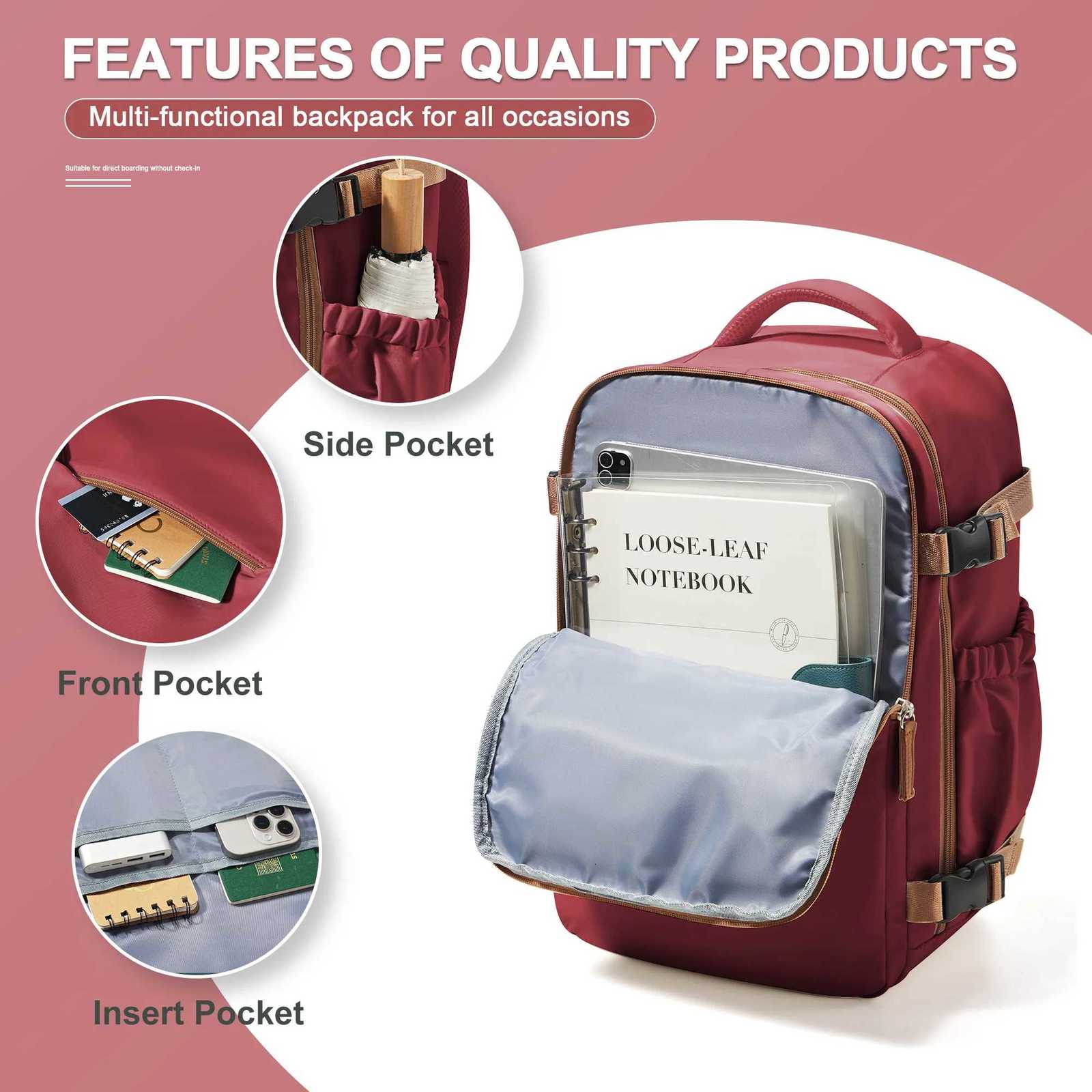 Travel Backpack Cabin Bag 40x26x18 Wizzair CarryOns Aeroplane Men Women 156 inch Laptop Backpack Waterproof Casual Bussiness W251025