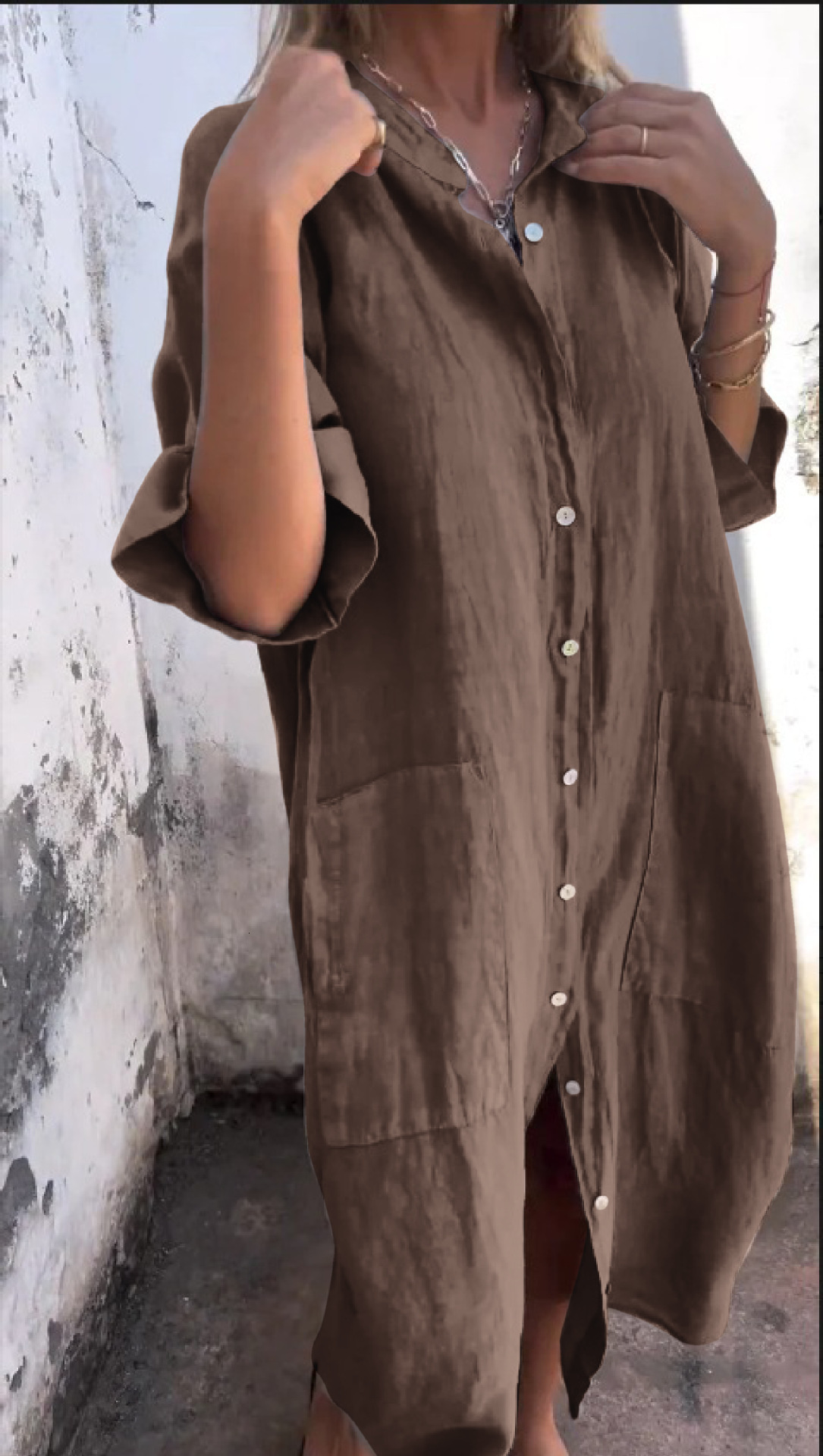 2025 New Womens Loose Fashion Casual Solid Color Half Sleeve Shirt Dress
