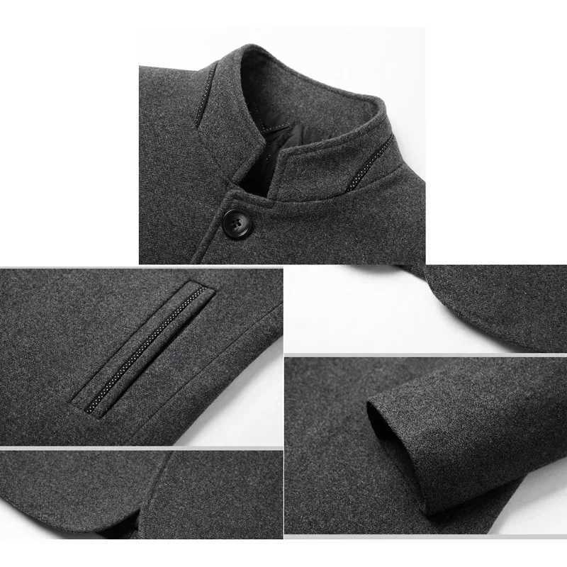 TFETTERS Brand 2025 Winter Coat Mens Chinese Stand Collar Solid Coats for Man Autumn and Winter Business Casual Woolen JacketT251025