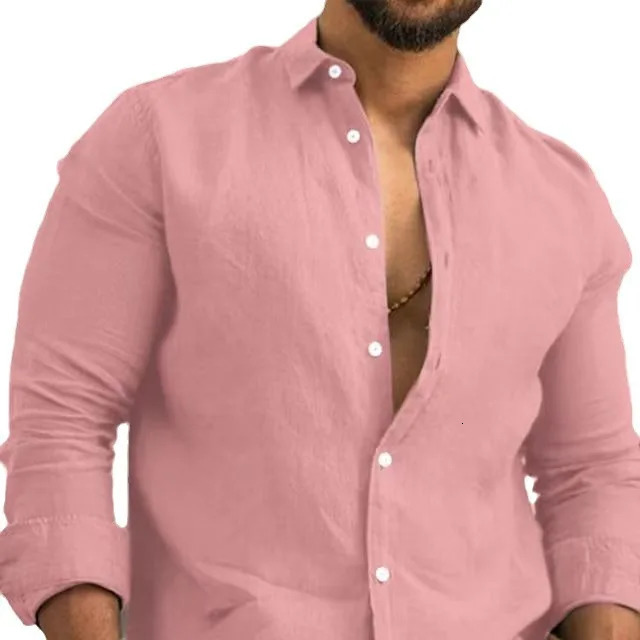 Solid Color Cotton Linen Plain Shirt Men Classic Buttonup Lapel Long Sleeve Shirts Spring Summer Fashion Loose Mens Top Shirts 251023