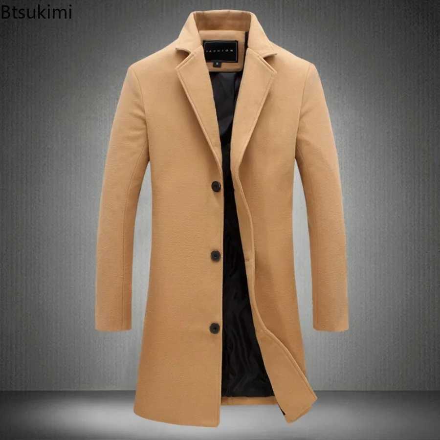 2025 Autumn Winter Mens Woolen Coats Fashion Singlebreasted Business Casual Slim Windbreak Jackets New Men Clothing OvercoatsT251025