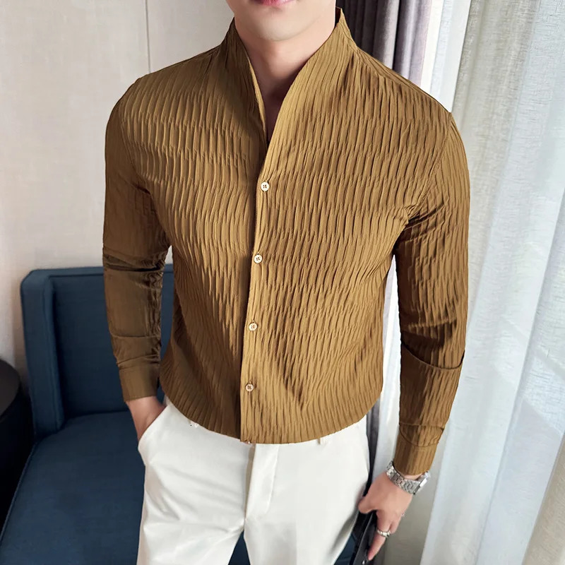 Mens Social Shirt British Style Casual Business Formal Long Sleeved Shirt and Slim Fit Dress Tops Shirt 4XLM 251023