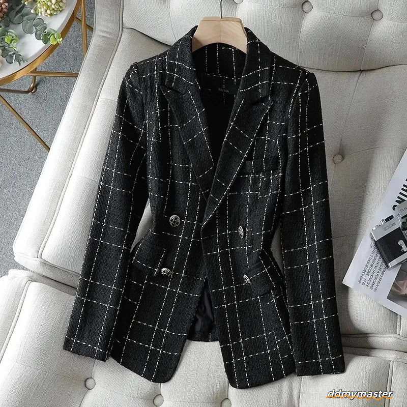 Ladies Jackets: Elegant White Suit Autumn Winter Wool Tweed Jacket, Casual Small Fragrance Outwear, Temperament Blazer Female Top Ddmymaster