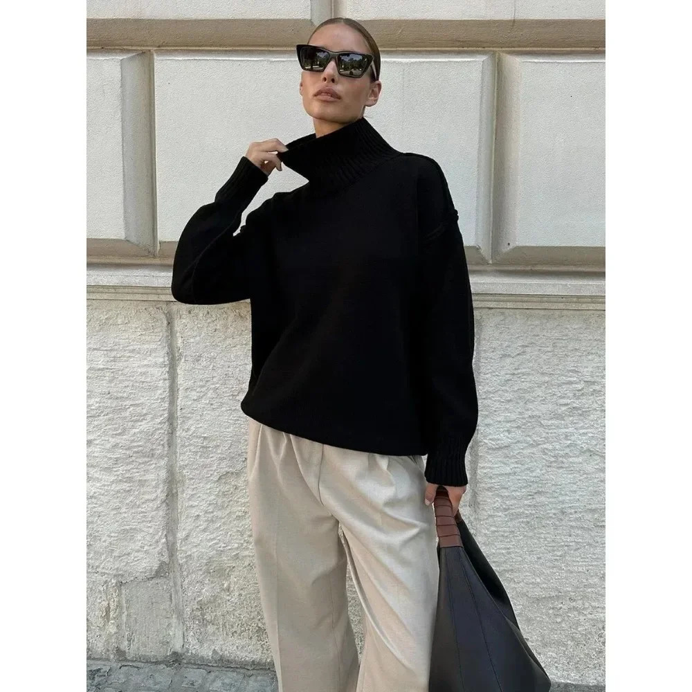 Zekey Autumn Winter Womens Solid Color Knitted Turtleneck Sweater Female Warm FashionThick Loose Casual Pullovers 251021