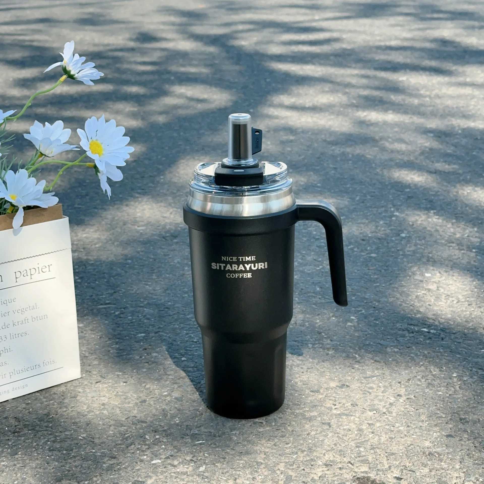 Large capacity handle stainless steel insulated cup cold cup car cup coffee cup travel cup J251025