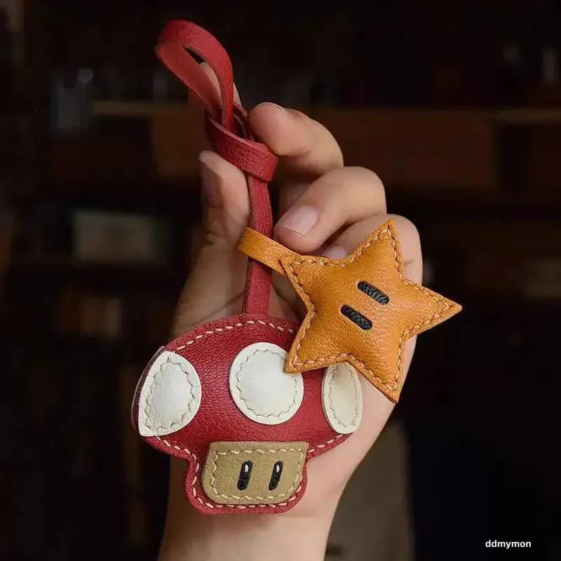Sheepskin Leather Mushroom Keychain Charm - Handmade Cute Bag Decoration And Exquisite Accessories Ddmymon