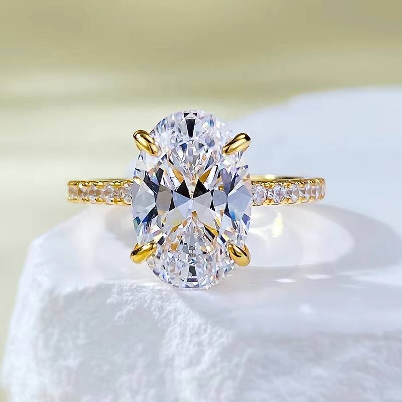 High Quality Womens Moissanite Wedding Rings 2ct Oval Cut Yellow Gold 18k 14k 10k Anniversary Jewelry Gifts for Weddings