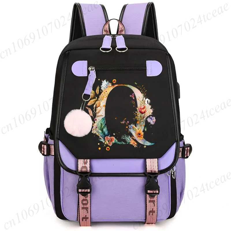26 Alphabet Flower Women Schoolbag Waterproof Large Capacity School Backpack Zipper Teens Girl Casual Daypack Bag Student NEW W251025