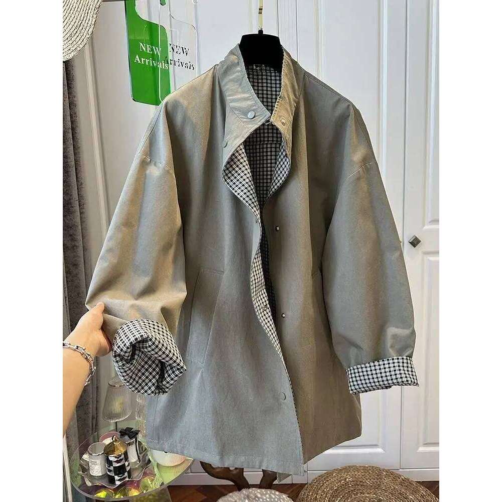Superaen Loose Cotton Leather Patchwork Lapel Collar Design Jackets For Women Fashion Plaid Long Sleeved Spring New Coats