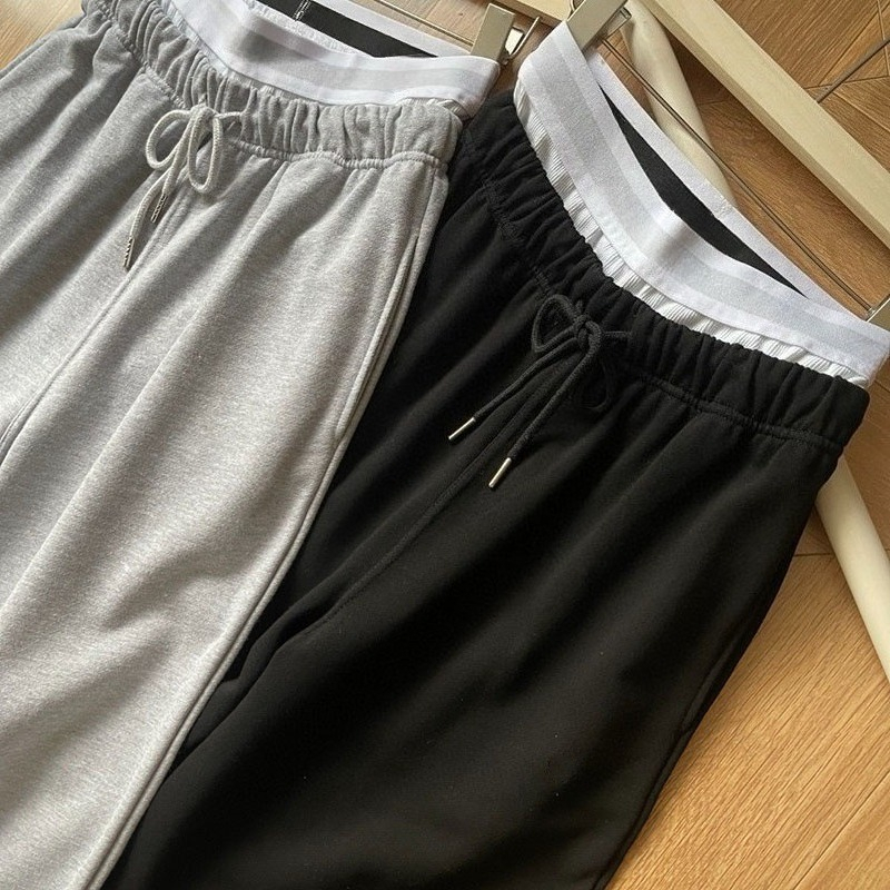 Designer Autumn Women's Yoga Pants with Double Waistband, Elastic Waist, Straight-Leg Casual Pants, Loose Sports Pants, High-Waist Pants, Running