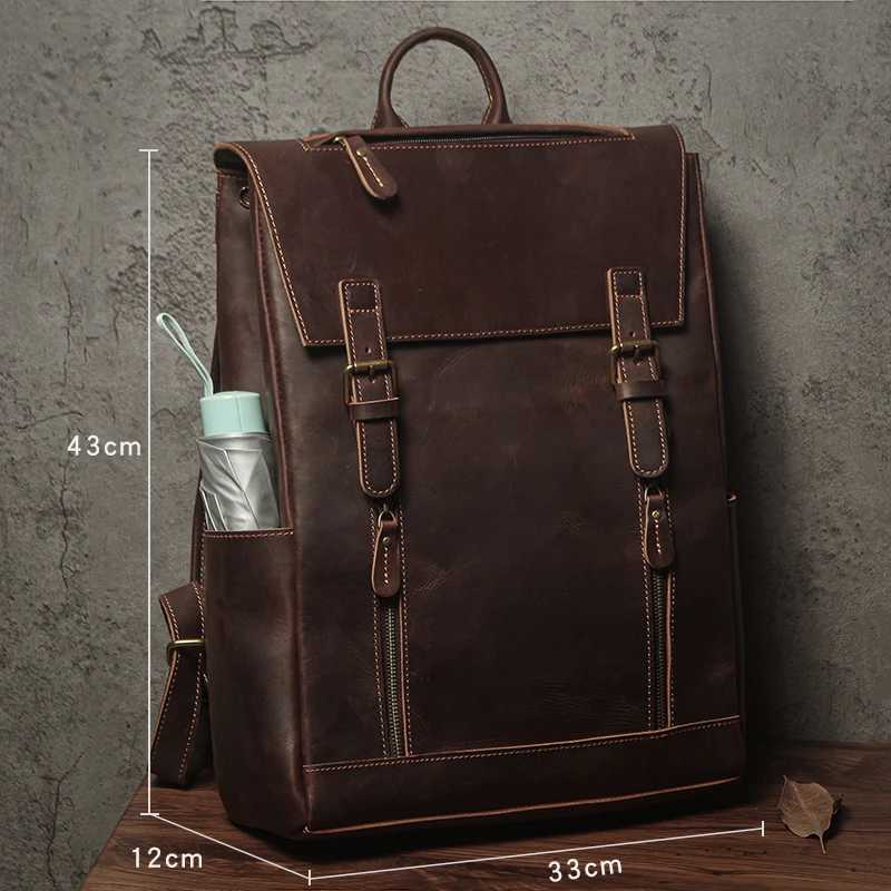 NUKA Mens Genuine Leather Backpack Vintage Outdoors Travel Bag Luxury Crazy Horse Cowhide Schoolbag Mountaineering Backpack W251025