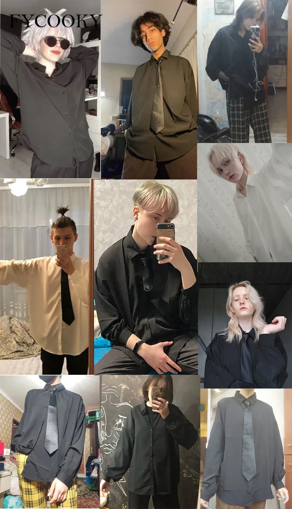 Black Longsleeved Shirts Men Korean Comfortable Blouses Casual Loose Single Breasted Shirt with Tie 251023