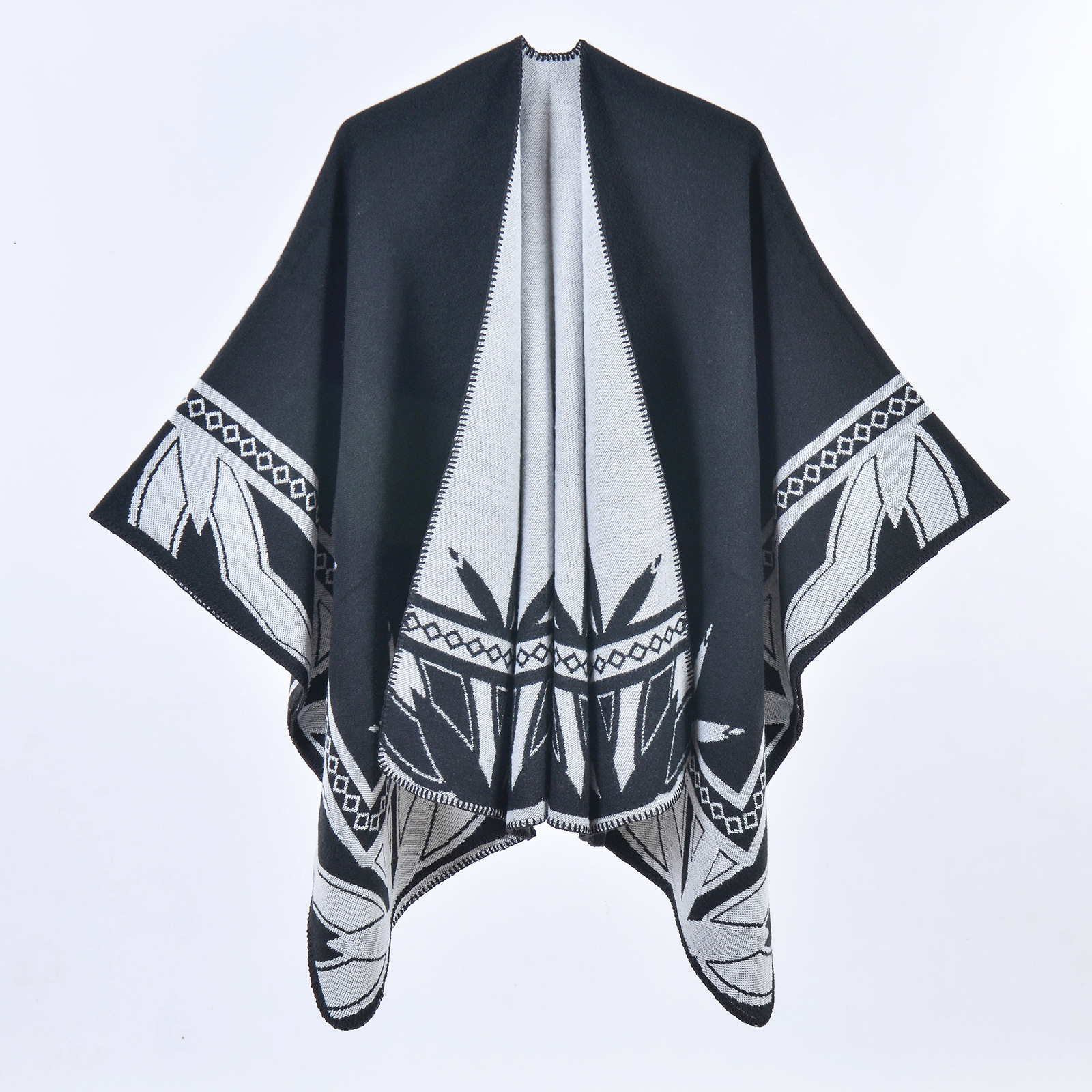 Autumn Winter New Thickened Imitation Cashmere Split Cape Shawl Travel Outerwear Cloak
