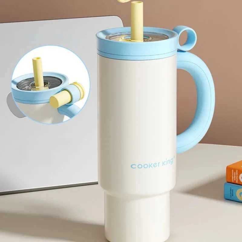COOKER KING 1050ml Hot Water Bottle Straw Thermos Cup with Handle Stainless Steel Insulated Tumbler Large Capacity Leakproof J251025