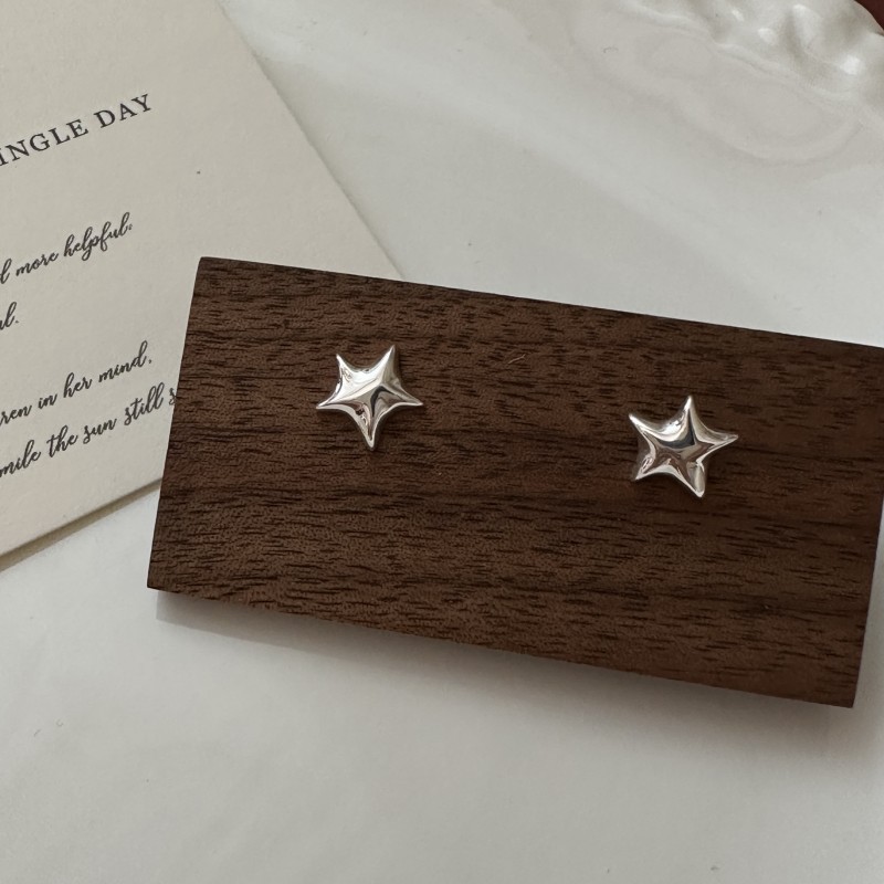 Luxury earrings Simple and Micro inlaid Zircon Asymmetric Octagonal Star Earrings S925 Pure Silver Star Earrings, High Fashion earrings free shipping