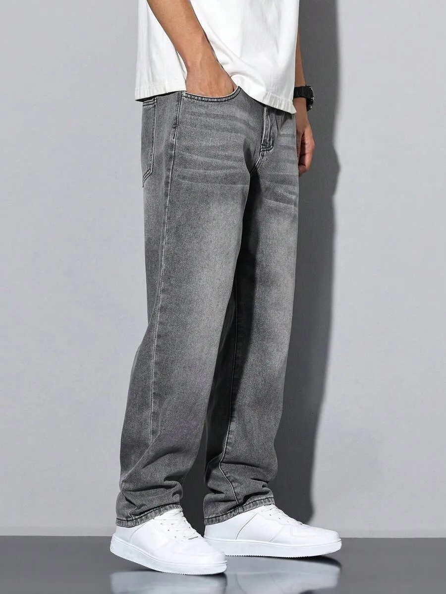 Mens straight skinny grey jeans straight and simple suitable for daily wear in all seasons 251023