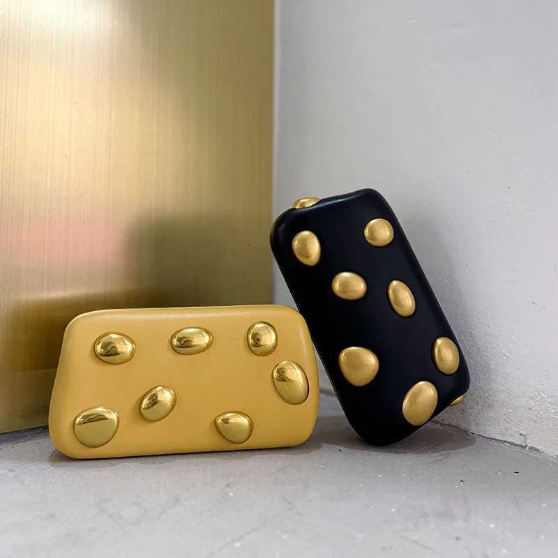 Gold rivet metal Box Clutch Bag women evening wedding party cute purse bag handbag yellow color autumn winter new Z251024