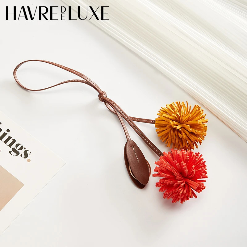 Leather Bag charm flower tassel ball pendant fashion highgrade lychee flower car pendant decoration bag accessories 251021