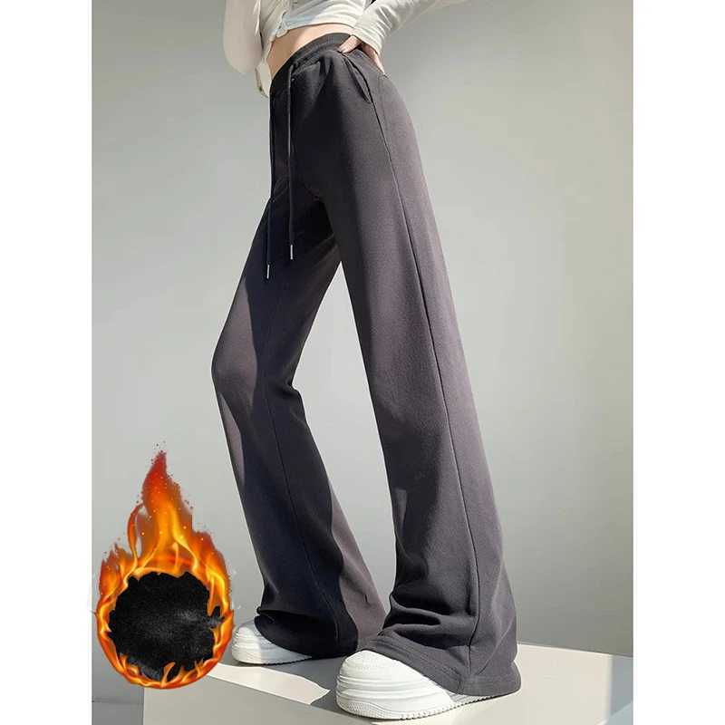 Winter Lady High Waist Fleece Thermal Pants Female Chic Snow Warm Straight Leg Plush Trousers Girls Fashion Casual PantsT251025