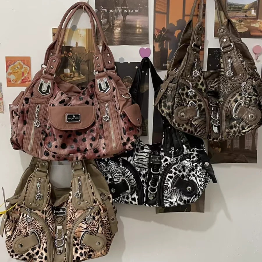 Retro Leopard Print Tote Largecapacity Underarm Shoulder Crossbody Bags for Women 251018