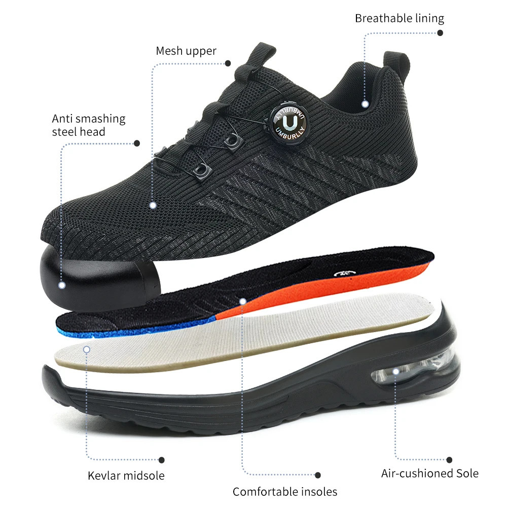 Rotary Buckle Work Boots Safety Steel Toe Men Breathable Safety Shoes Indestructible Shoes PunctureProof Work Sneakers 251023