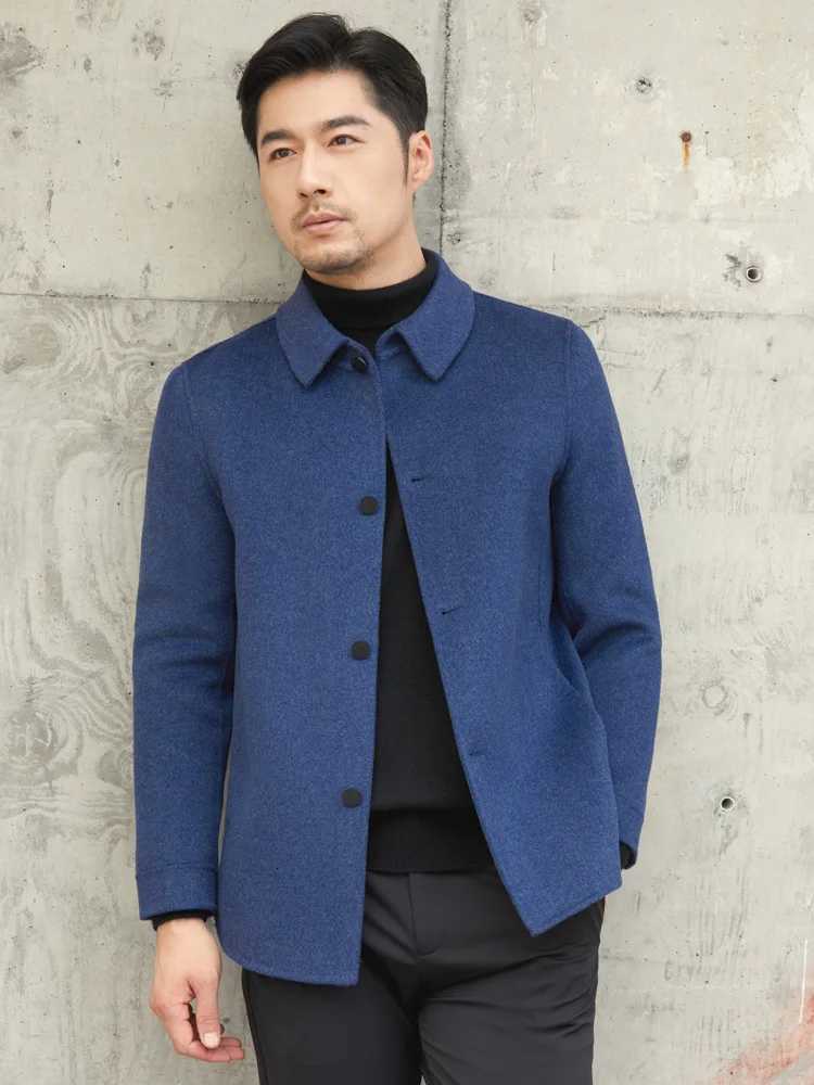 2023 HighEnd Mens Jacket Fall Winter Trend Polo Collar 100 Pure Wool Coat Mens Business Casual Wool Woolen TopT251025