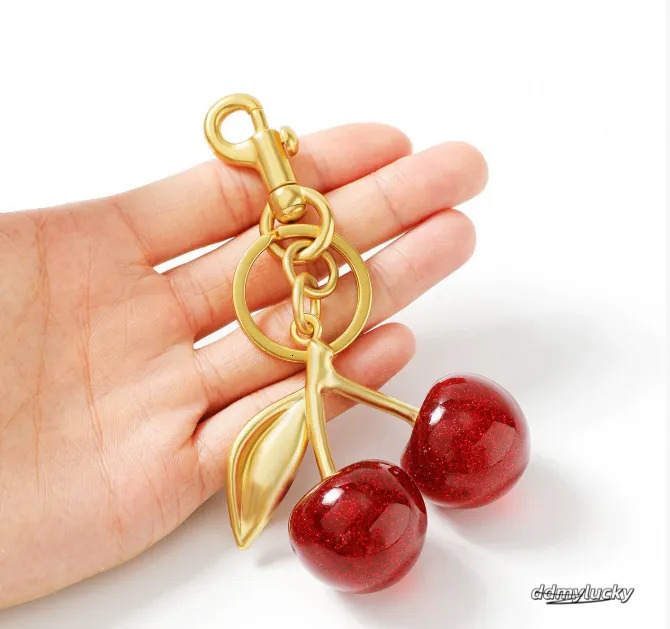 Elegant Cherry Keychain Charm - Shiny Resin And Metal Bag Accessory For Women's Purse Or Handbag Ddmylucky
