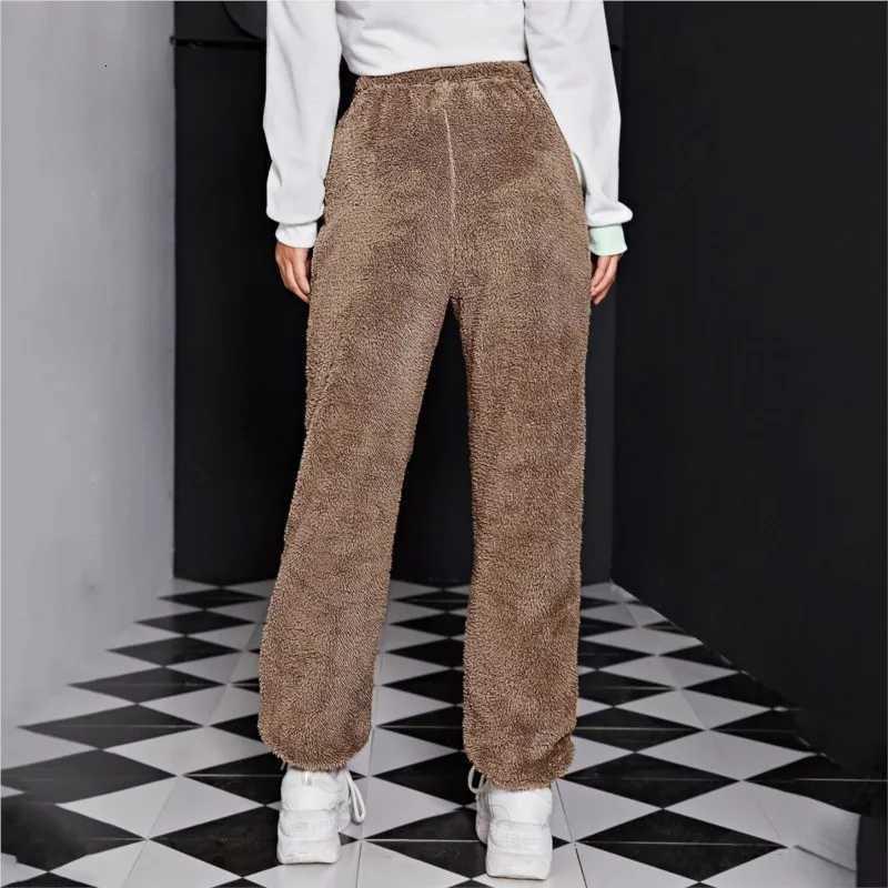 Fashion Plush Women Casual Pants 2024 Winter New Solid Color Loose Comfortable Velvet Warm Home Pants Womens ClothingT251025
