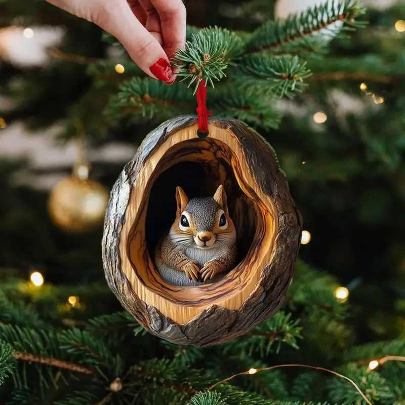 Animal Christmas Ornaments 2D Cute Christmas Acrylic Pendant Animal Raccoon Owl Squirrel Hedgehog Bunny Bird Wildlife Ornaments C251024