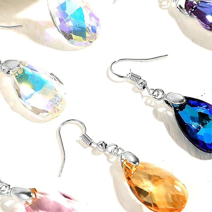 6 Pairs Leverback Dangle Earrings Set Earring Multicolor Tear Drop Cubic Zirconia Drop Earrings For Women