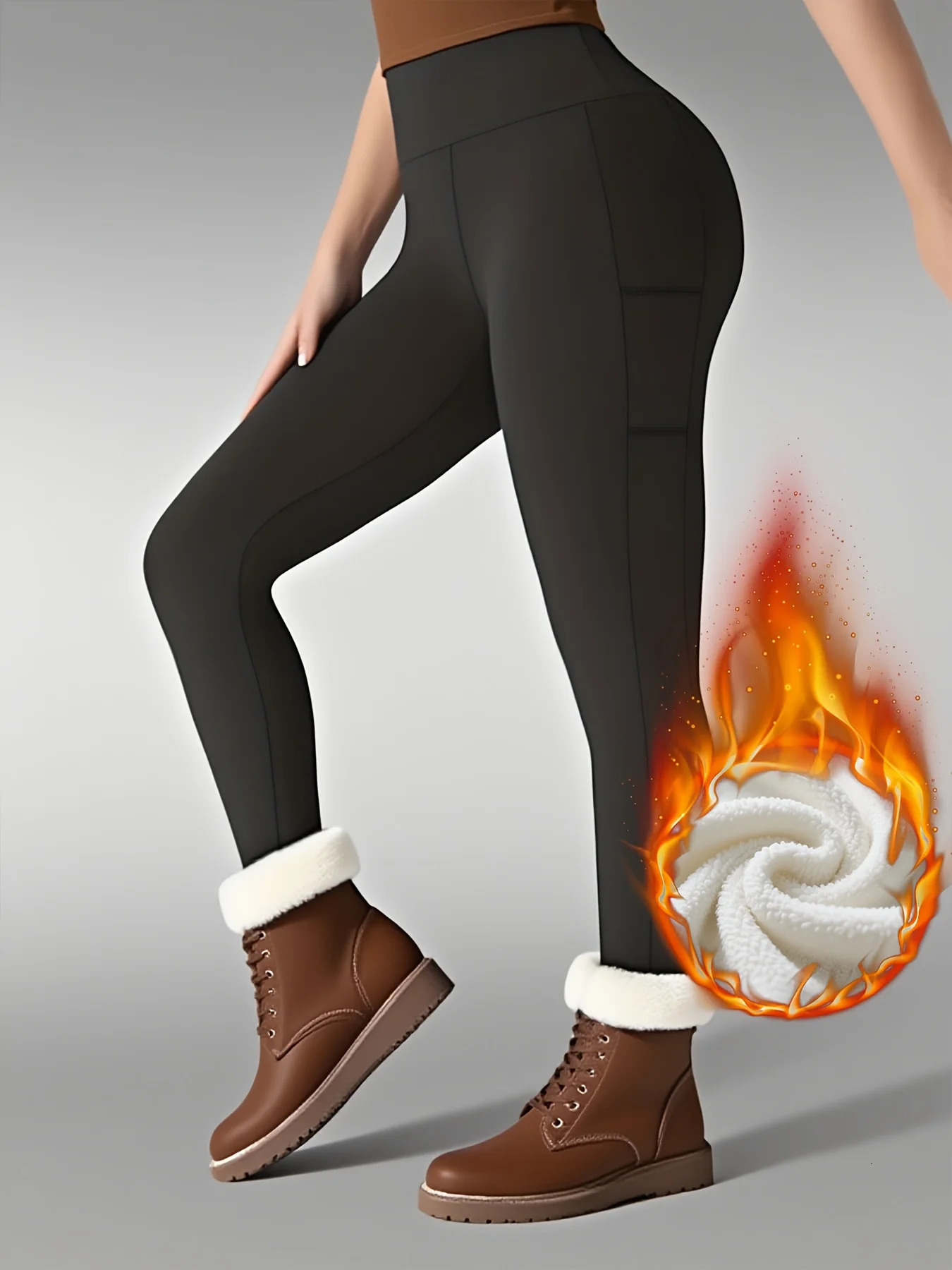 Super warm winter with pocket womens tight fitting elastic high waisted cold resistant tight pants casual classic pants 251018