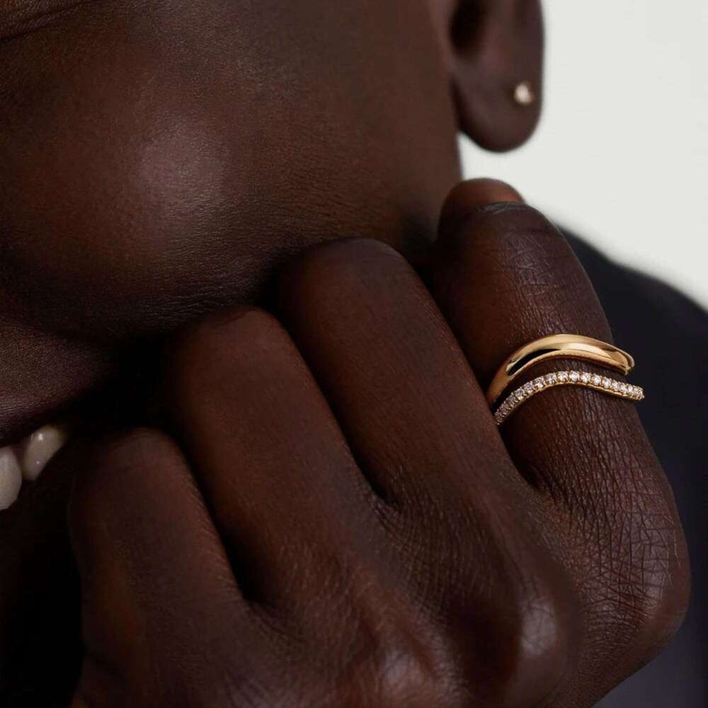 2pairs Stacking Rings for Women 1mm 14K Gold Plated CZ V-Shaped Wavy Band Thin Pinky Thumb Stackable Ring Set Dainty Non Tarnish Comfort Fit Size 5 to
