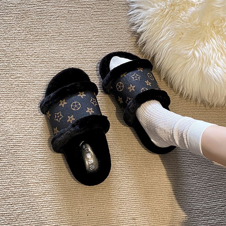 Free shipping flat woolen slippers for women's outerwear in autumn and winter, classic and fashionable with fleece warmth, anti-slip cotton slipp