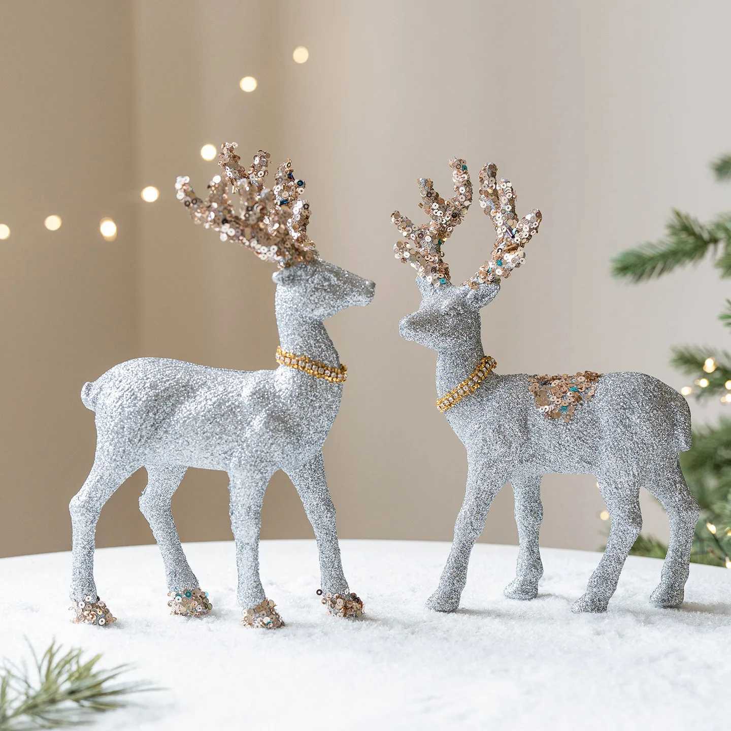 12PCS Christmas Reindeer FamilyGlitter Christmas Deer Family Holiday Decoration Window Display Scene Atmosphere Matching C251024