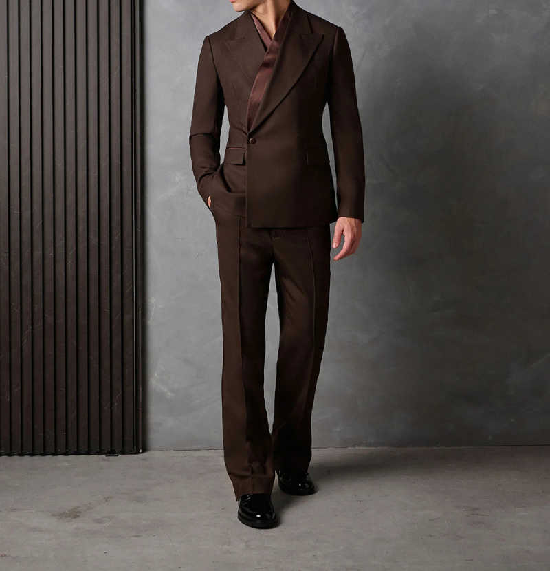 Elegant Brown men's Suits Formal Double Breasted Slim Fit Blazer Elegant Office mans2 Pieces Jacket Pants Outfits Clothing
