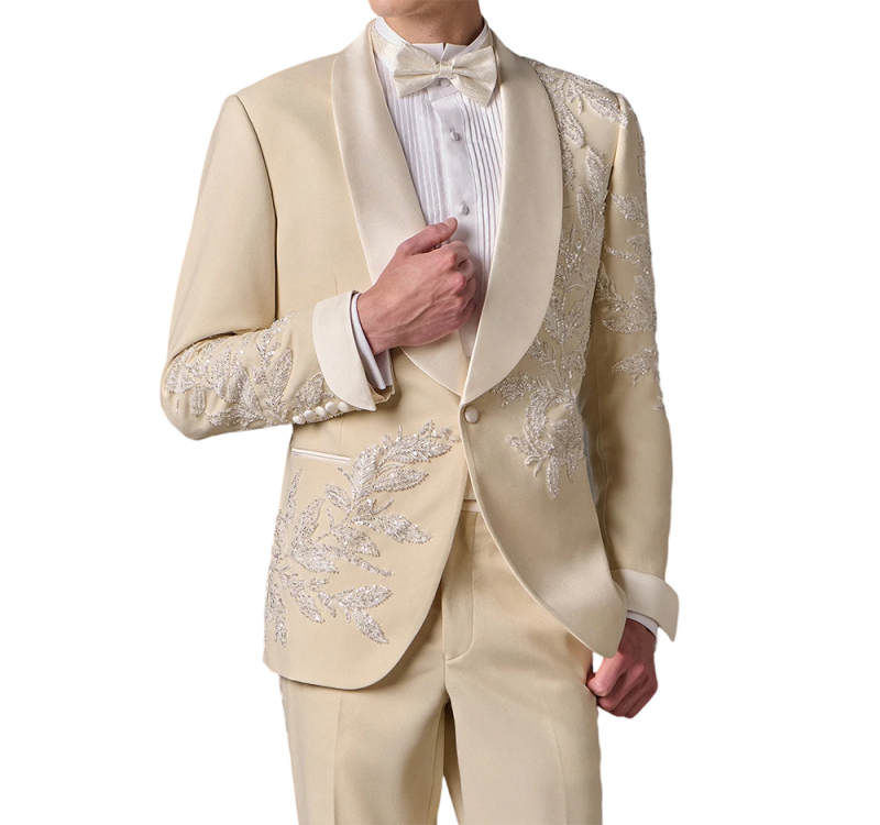 Luxurious Bespoke Wedding Suits for Man 2 Pieces Blazer Pants Lapel Sequins Rhinstone Brilliant Formal Evening Party Customized