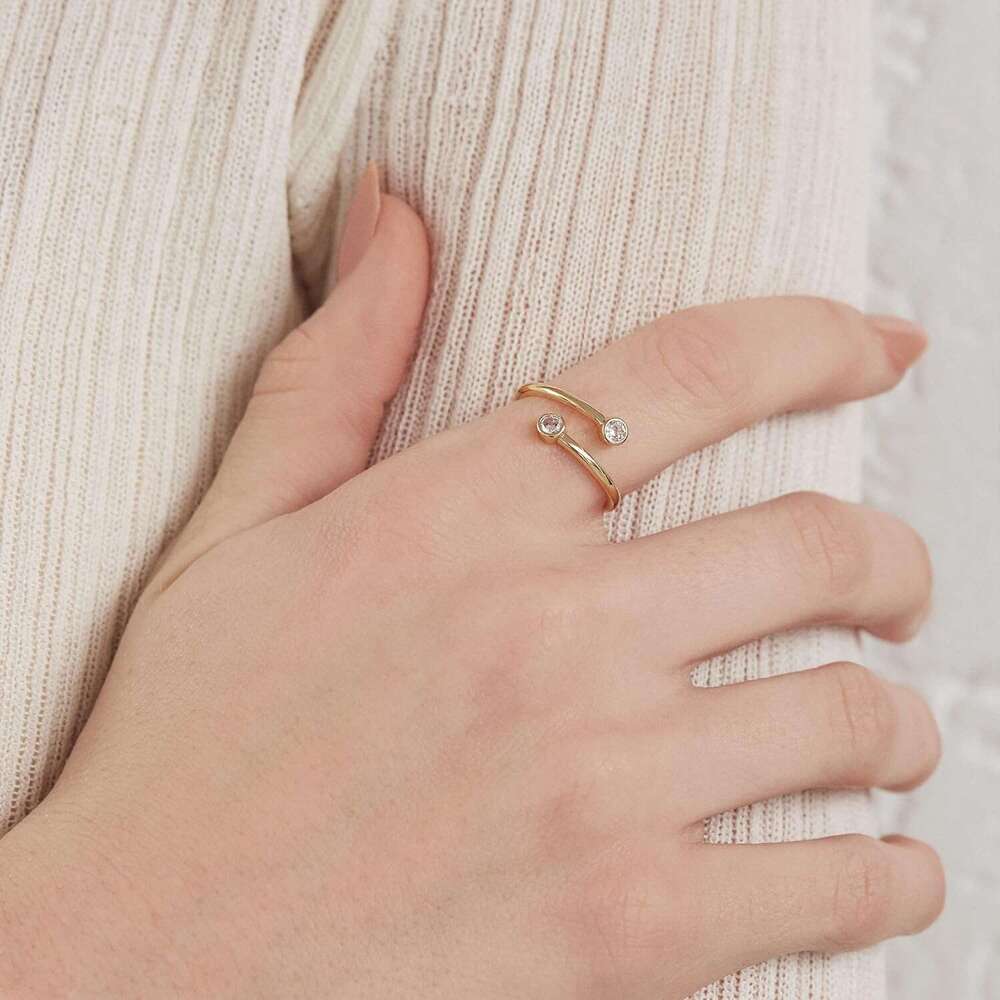 14K Gold Plated CZ Bypass Simulated Dia BTY Ring | Stacking Rings for Women