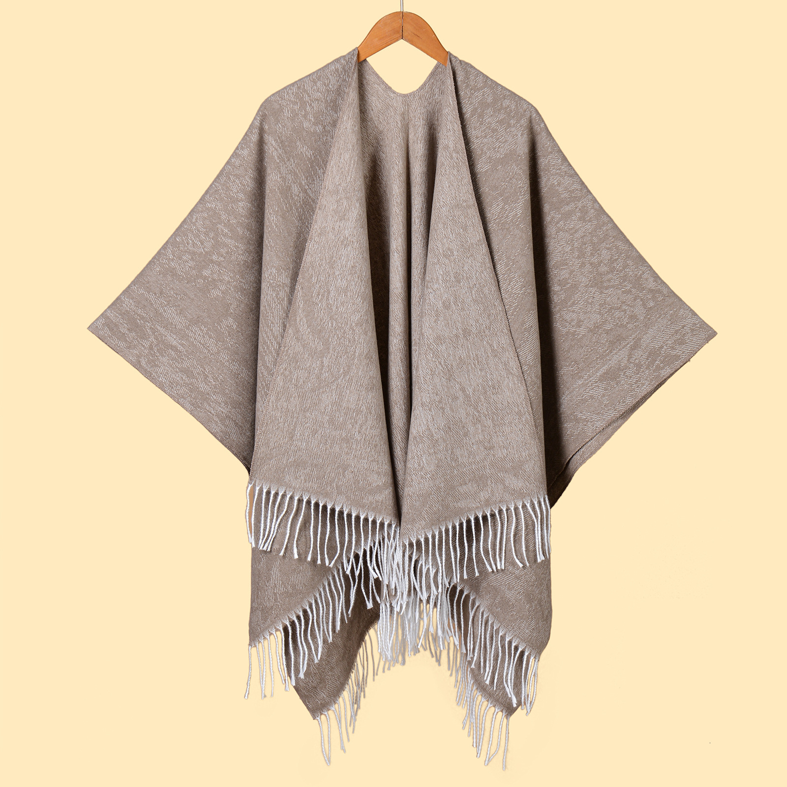 New Womens Solid Color Tassel Thickened Warm Split Shawl Simple Versatile Elegant Warm Outerwear