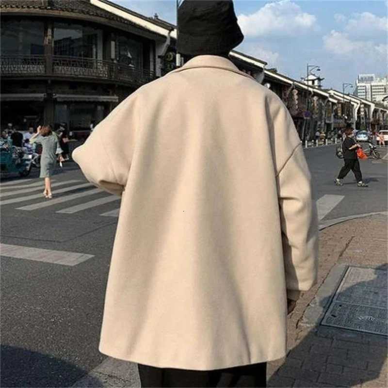 Woolen Coat Mens Midlength Windbreaker Korean Fashion Turn Down Collar Mens Woolen Coats 2022 Spring Autumn ClothesT251025