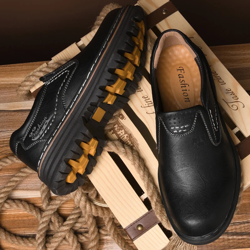 Vintage Style Men Genuine Leather Loafers Soft Rubber Man Casual Shoes NonSlip Leisure Walk Footwear Classic Outdoor Drive Shoe 251023