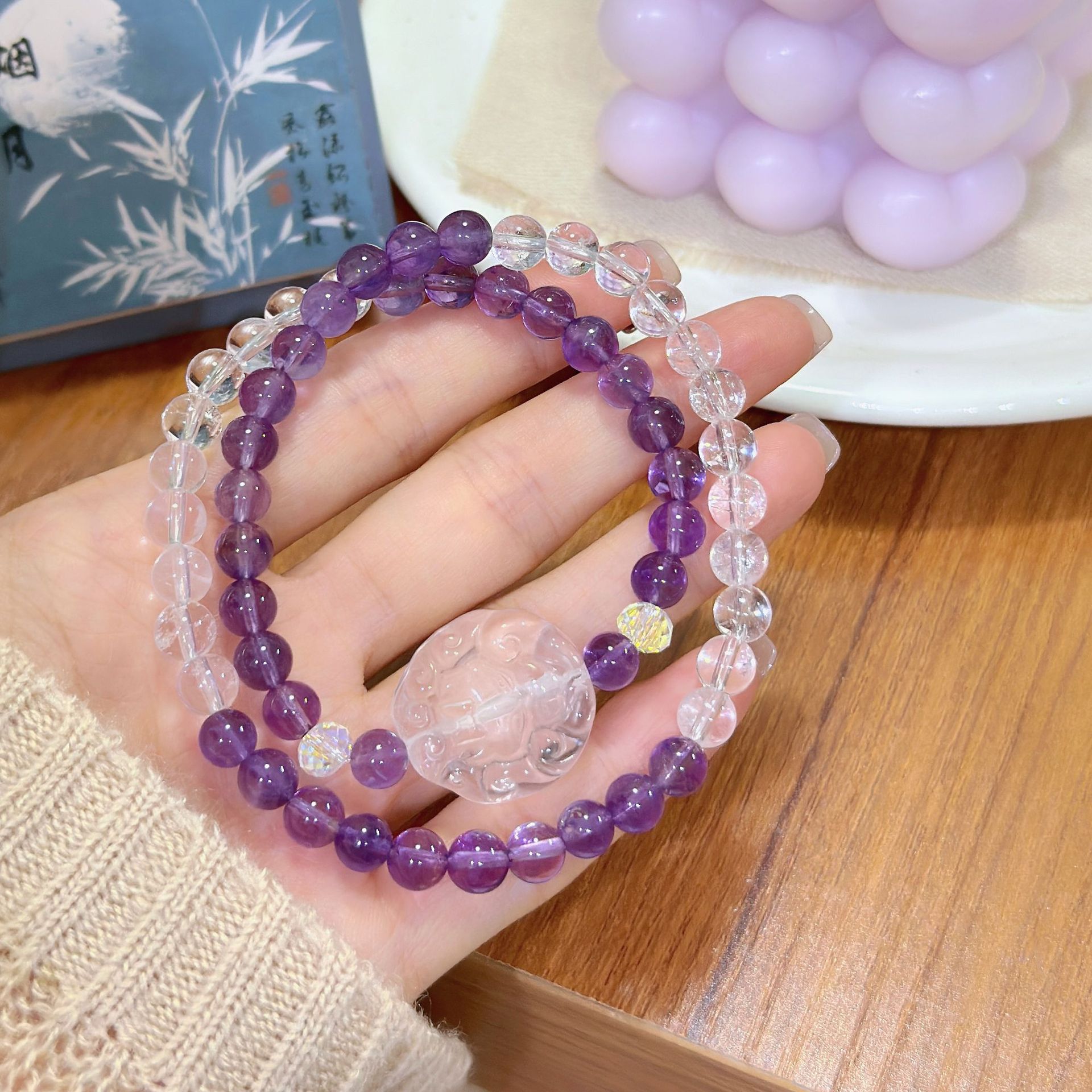 Chakra Balancing Handmade Bracelets Featuring Genuine Amethyst & Clear Quartz