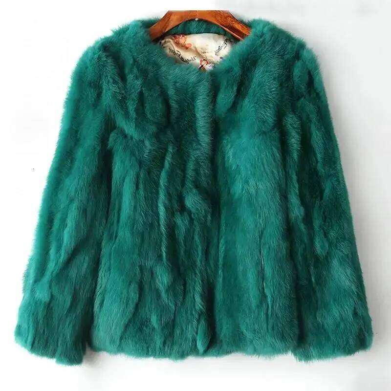 New Women's Real Fur High-Waist Round Collar Cardigan Long-Sleeved Slim Fit Rabbit Jacket Women Fashion Coat