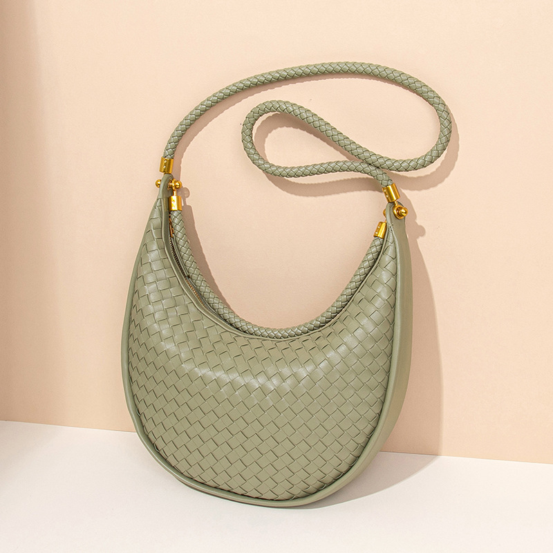 Spring Summer New Woven Women's High-end Luxury Crescent Single Shoulder Crossbody Handheld Underarm Half Moon Bag