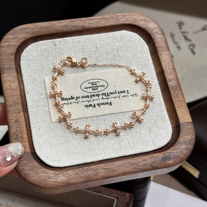 TaiYang New Gold Plated Gothic Bone Cross Bracelet, Adjustable Copper Chain with Edgy Elegance for Women Z260313